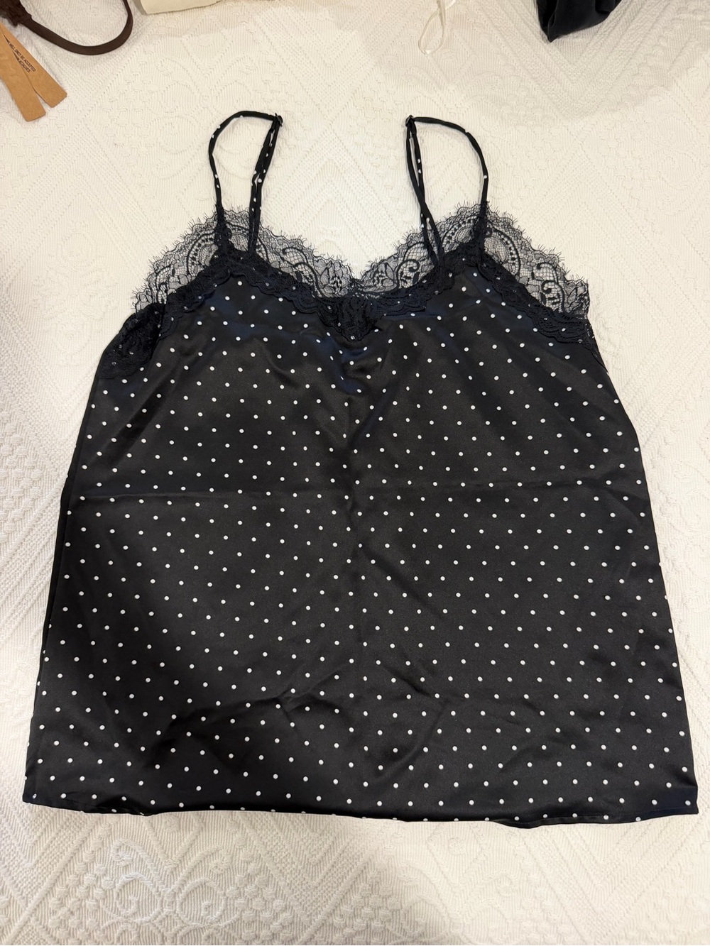 Black Polka Dot Lace Trim Cami Top - Tezenis